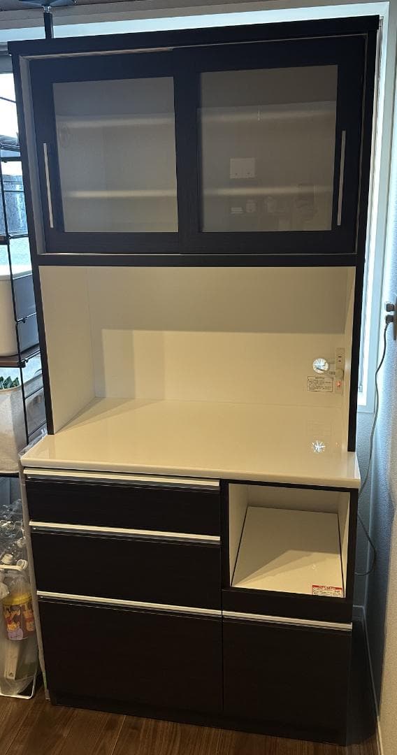 ニトリ 食器棚 幅90cm ダークブラウン 2023年春購入 キッチン収納