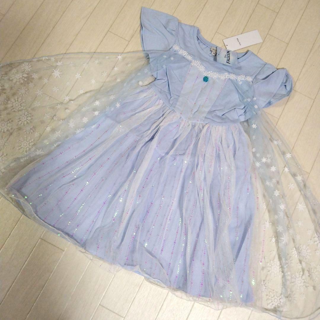 エニィファム130サイズ ドレス風ワンピース サックスブルー✕エルサ