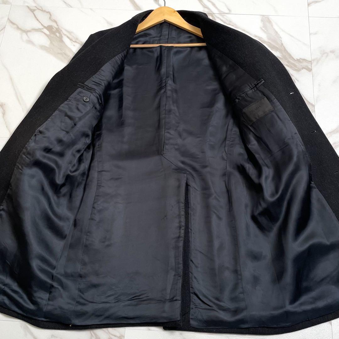 美品 PRADA チェスターコート 48 Lサイズ チャコール 袖タグ 【61