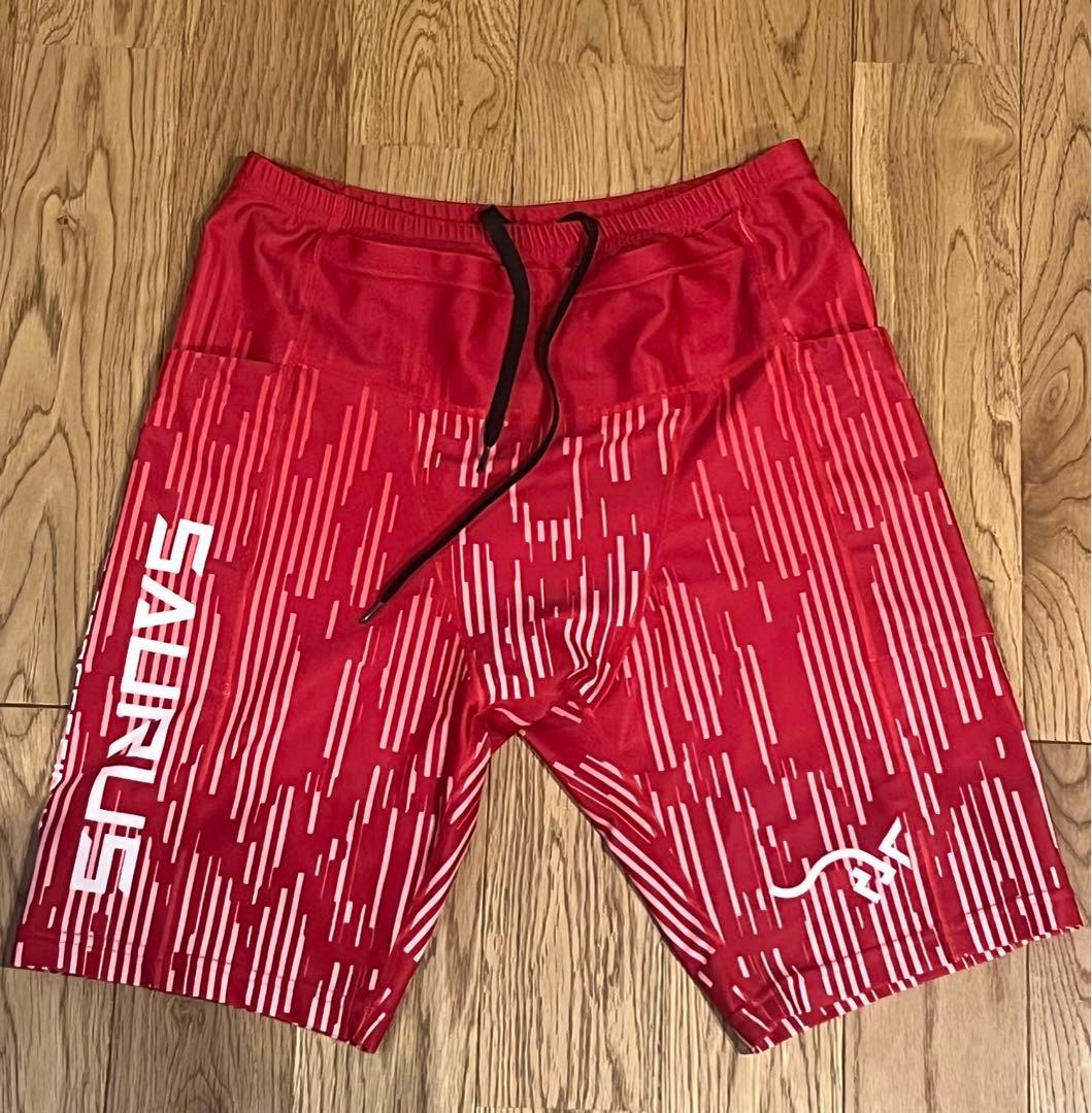 アミノサウルス ハーフタイツ ユニセックス 赤 Lサイズ ランニング