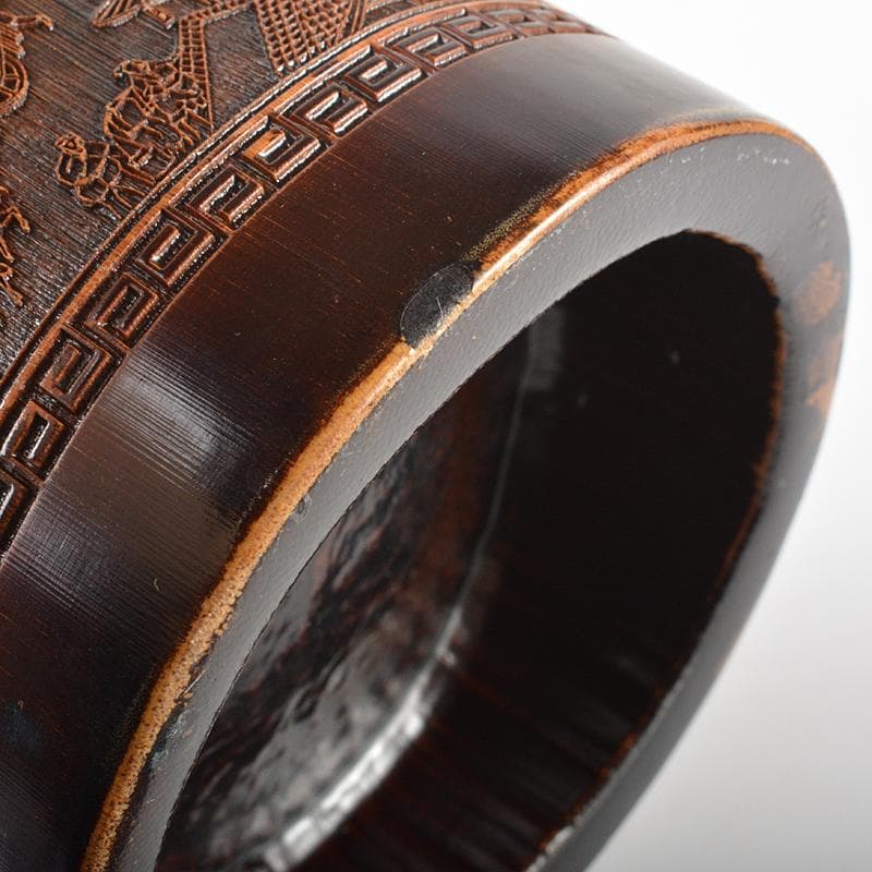 中国 古竹彫刻 清明上河図刻 筆筒 V R7106