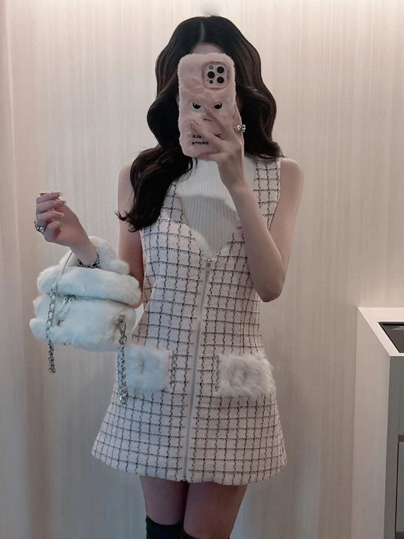 Darich ♡ フロントファスナーツイードミニワンピース PNK FL - メルカリ