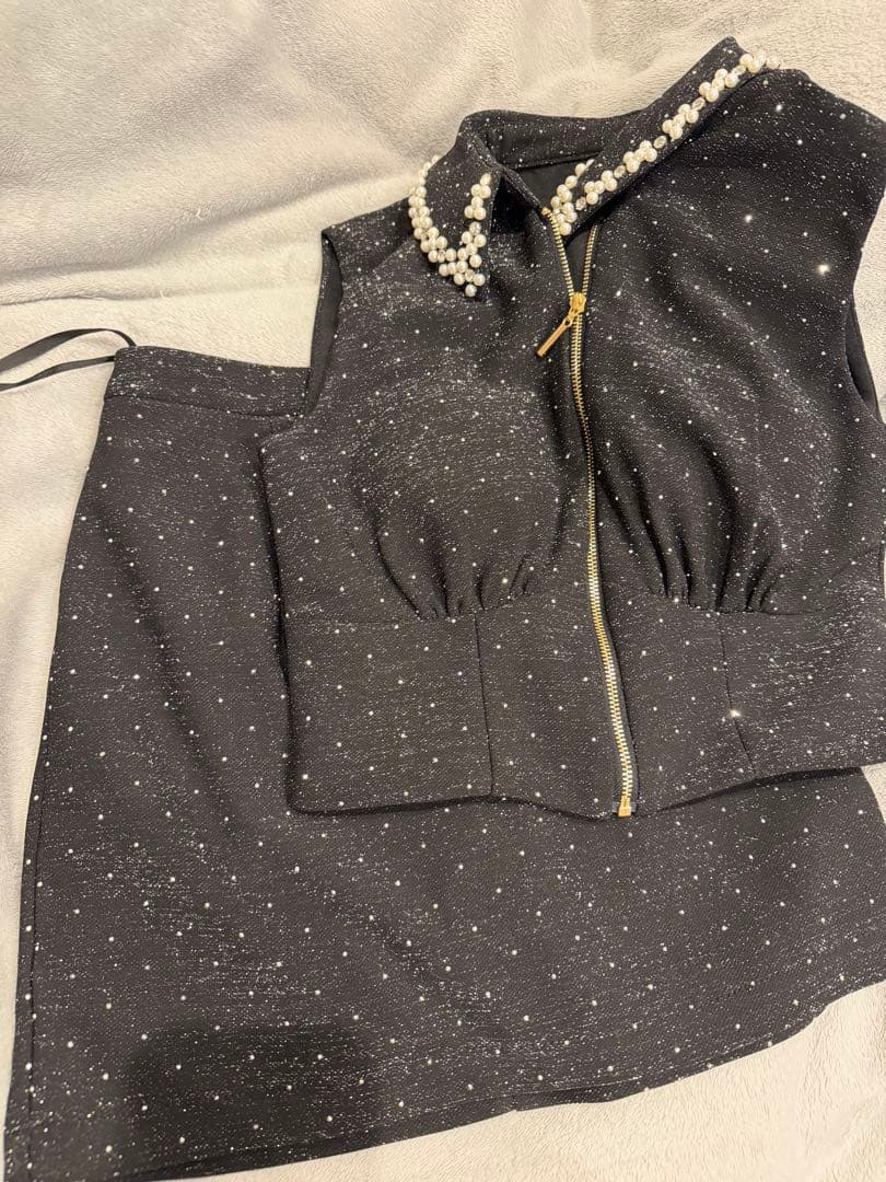 ほ*け様 パール襟フロントジップセットアップドレス XS オン