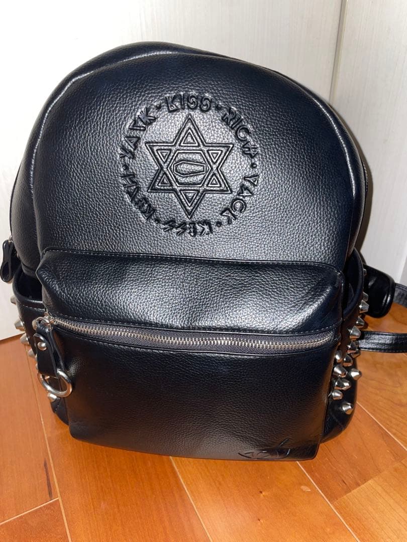 KRY スタッズ付きブラックレザーバックパック リュック 六芒星 地雷系