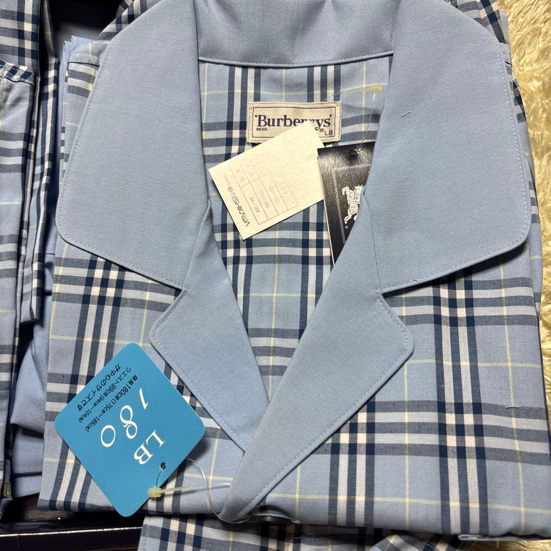 ◎未使用 バーバリー パジャマ 上下セット 男女ペア 2着 ブルー 長袖長