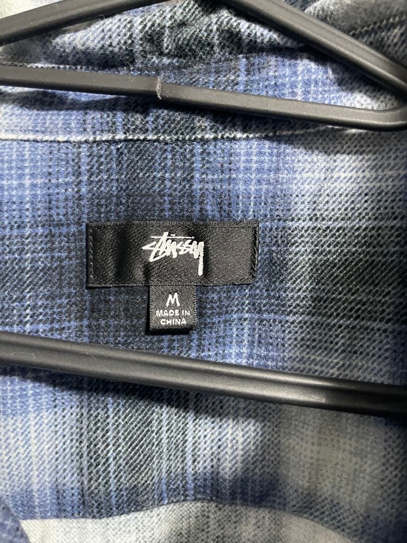 美品】STTUSY ROCCO FLANNEL PLAID SHIRT M 青