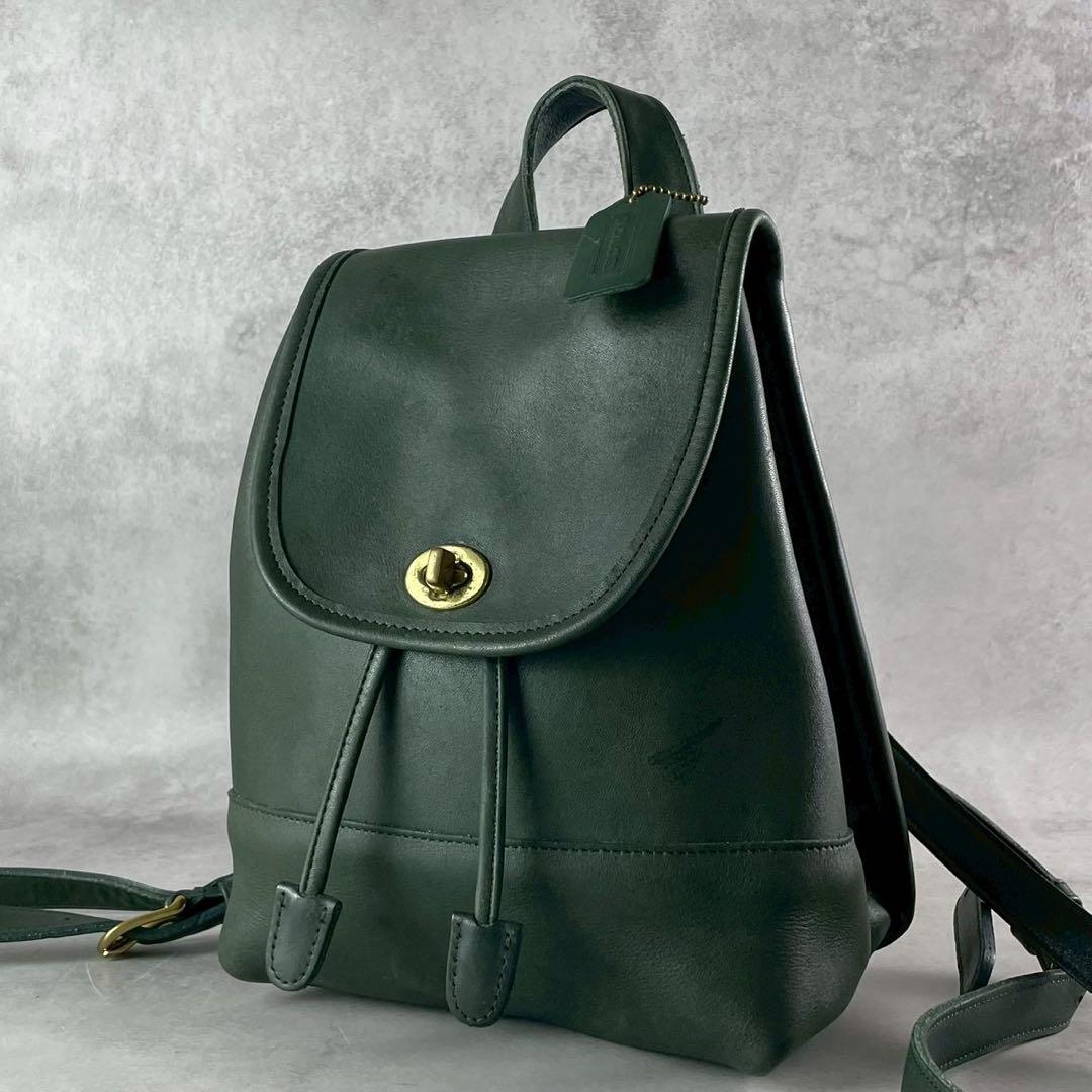 ✨稀少カラー✨オールドコーチ　リュック　バックパック　ターンロック　レザー　緑 オールドコーチ ☆ USA製 グローブレザー ターンロック リュックサック