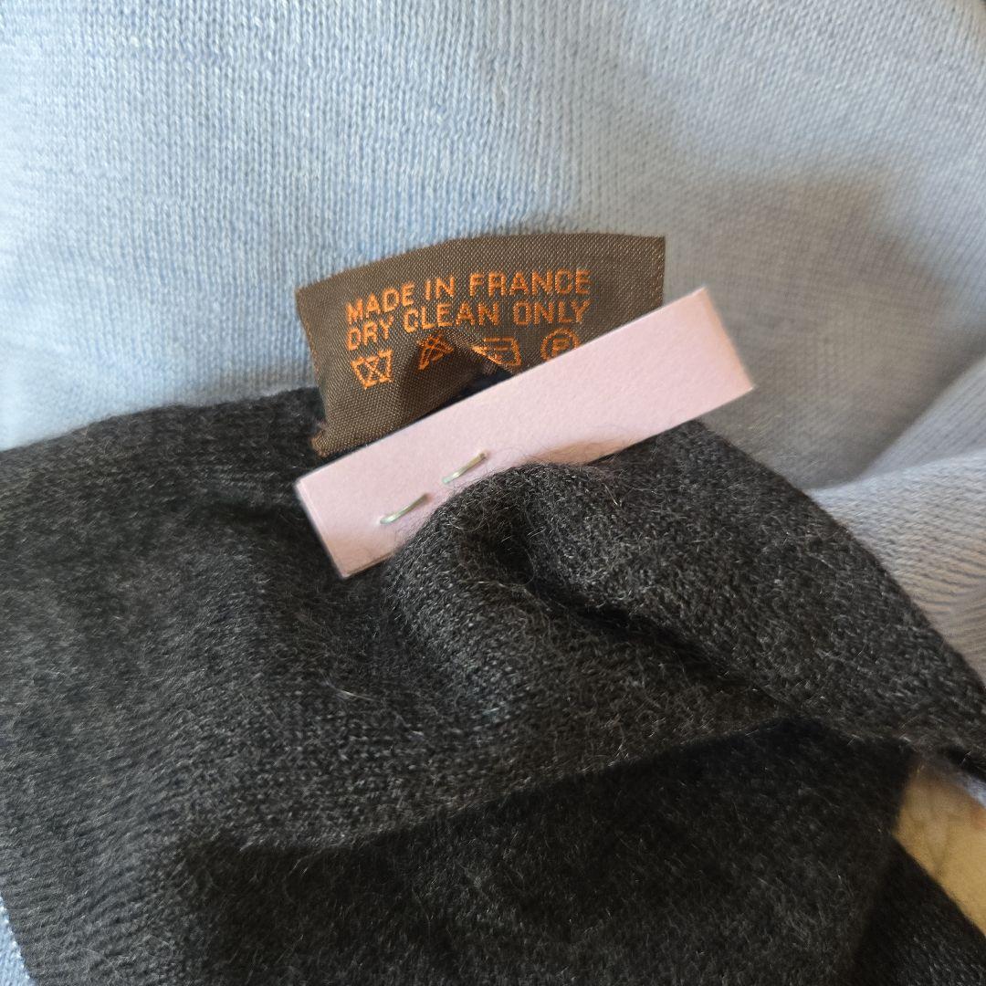 HERMES リバーシブルマフラー 黒/青 男女兼用カシミアシルククリーニング済