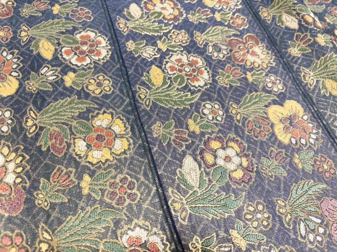 A5 更紗段文 唐草唐花 金糸 正絹 六通 袋帯 フォーマル O2 着物・浴衣