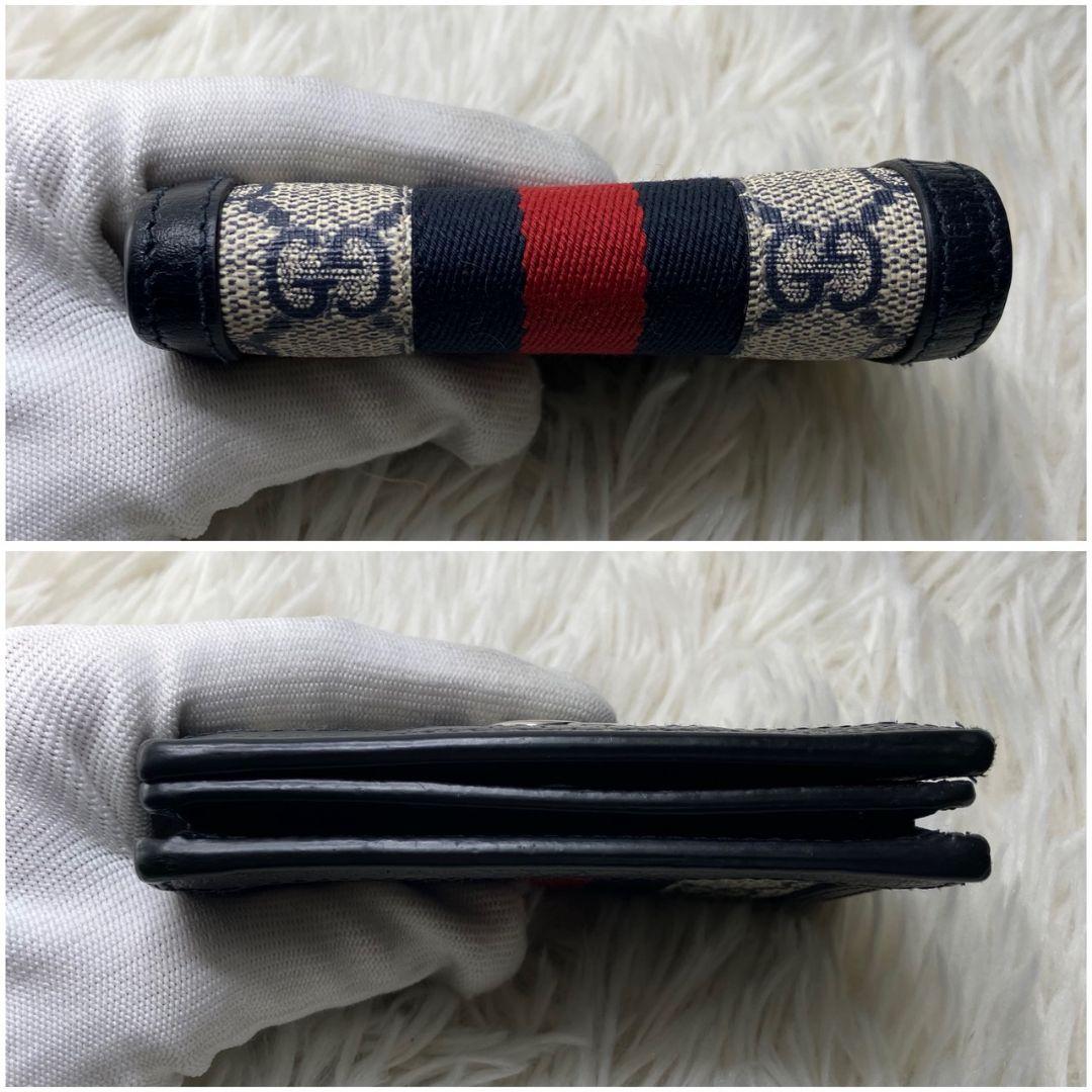 極美品 グッチ オフィディア 折財布 GGマーモント スプリーム ネイビー