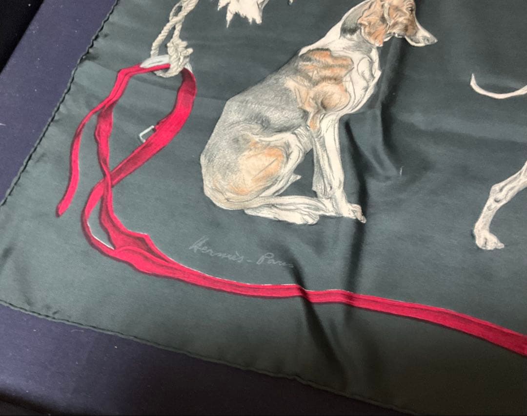 エルメス スカーフ カレ90 poret 猟犬 1960年代？ 日本未発売 エルメス