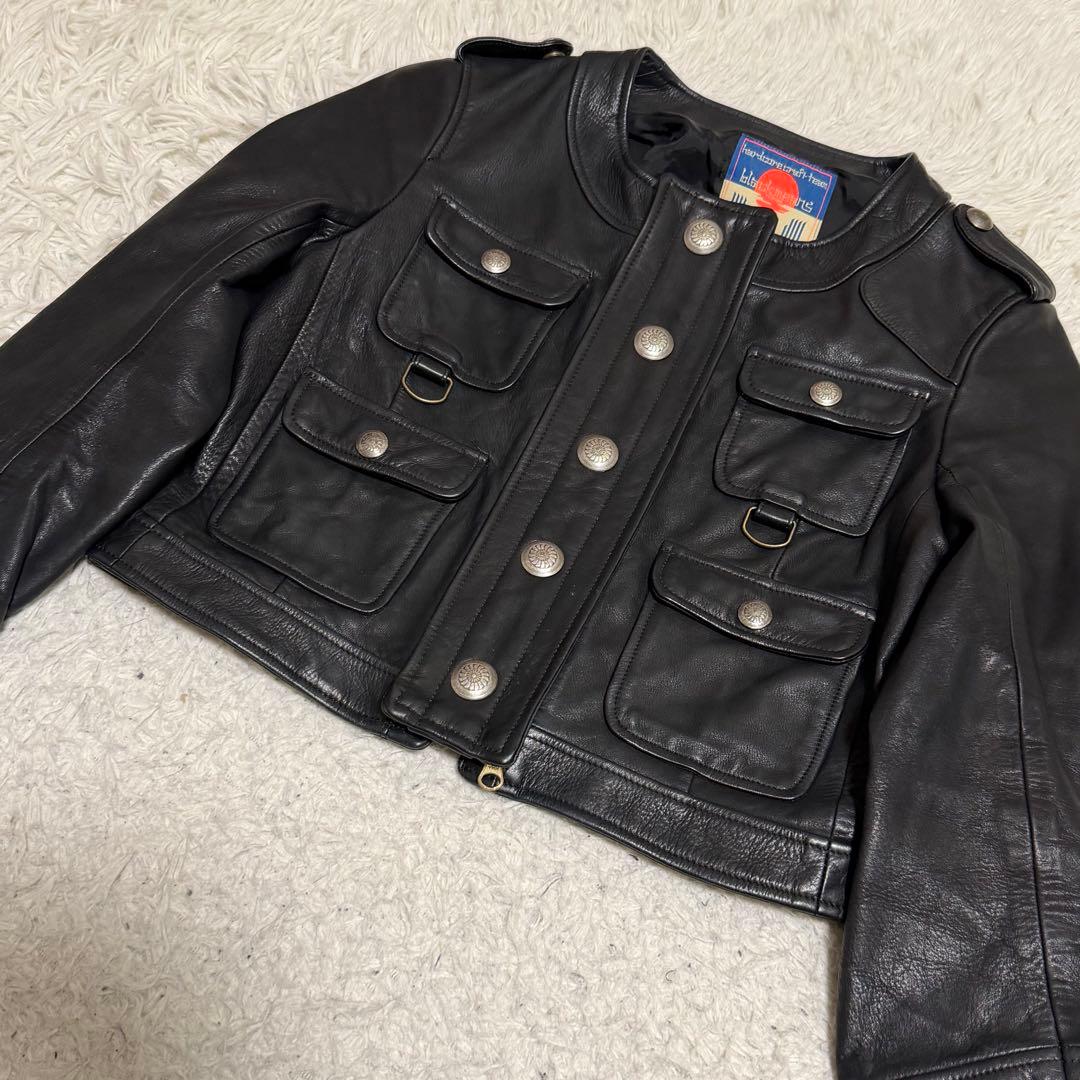 激レア　ブラックミーンズ　シングルライダースジャケット　ノーカラー　短丈　y2k blackmeans(ブラックミーンズ) Short length leather jacket ショート