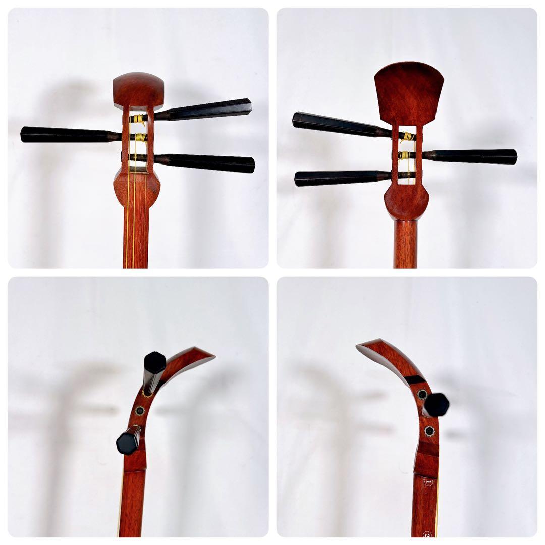 希少】長唄三味線 細棹 花梨 正寸 丸打胴 本皮 三つ折れ 皮やぶれなし