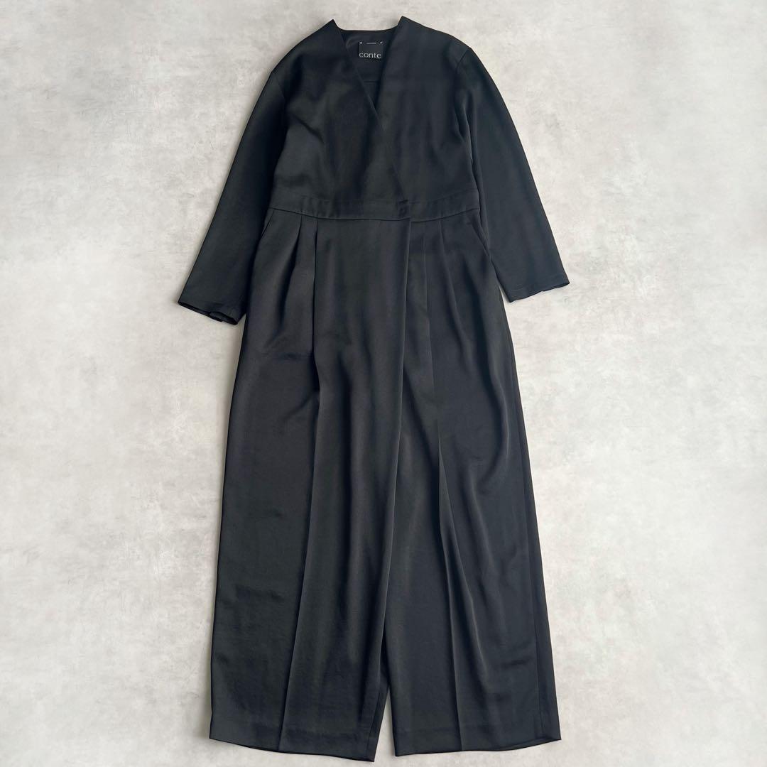 訳あり conte サテン カシュクール オールインワン ブラック - メルカリ