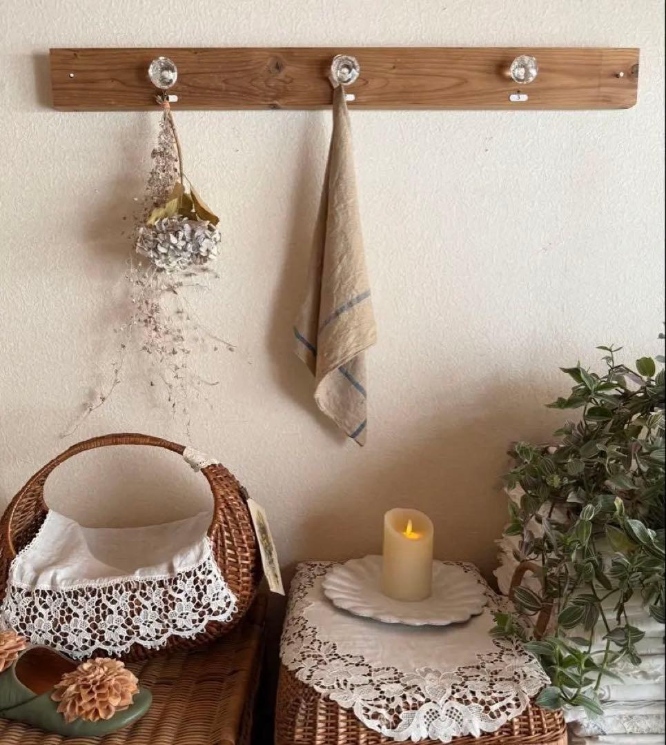 気まぐれ工房ஐ木とガラスのつまみの壁掛けフックஐビンテージ