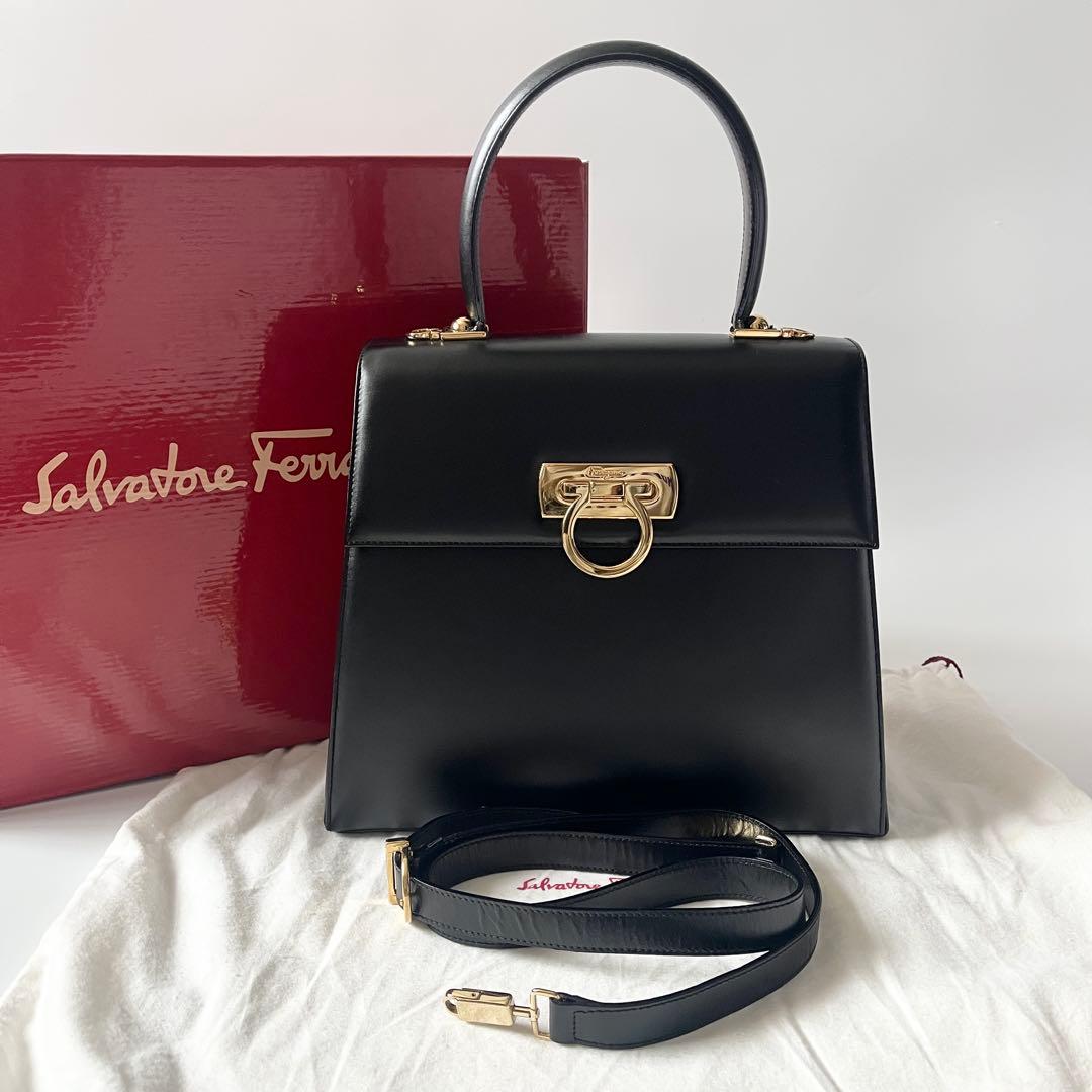 フェラガモ　2way　ガンチーニ　ハンドバッグ　レザー　黒　ブラック　フォーマル 楽天市場】フェラガモ 2WAYバッグ ガンチーニ スエード レザー