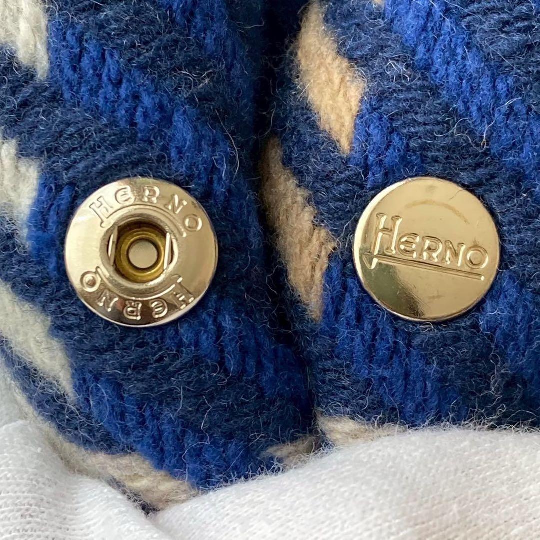 ヘルノ フード付きケープ ポンチョ チェック柄 ウール レザーベルト