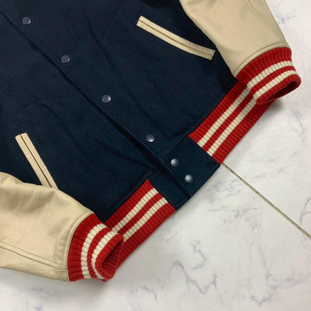 極美品 ビームス スタジャン 袖レザー 牛革 ファラオ ドンキー 紺 ネイビー