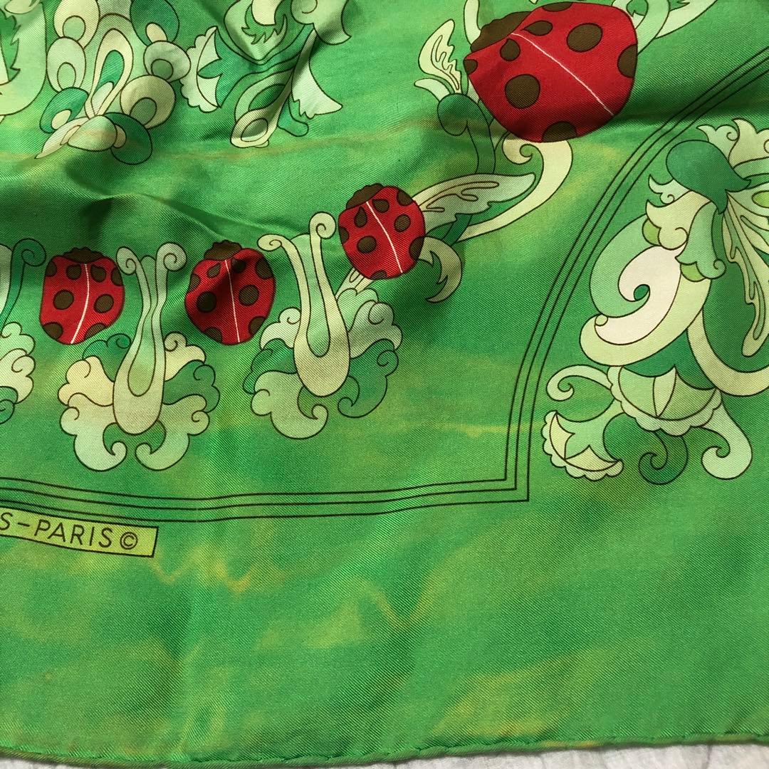 エルメススカーフ カレ90てんとう虫シルクグリーン(coccinelles