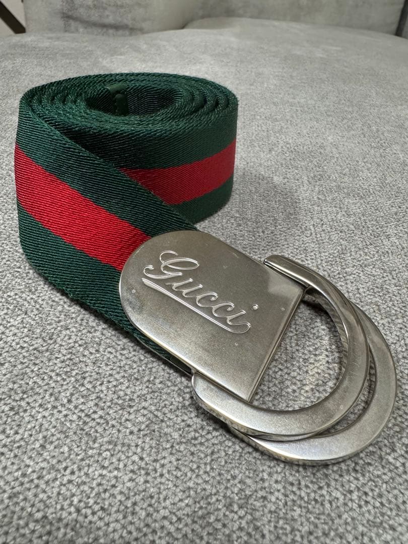 Gucci 緑赤ストライプ ベルト 美品 M109615044 - 小物高 品質