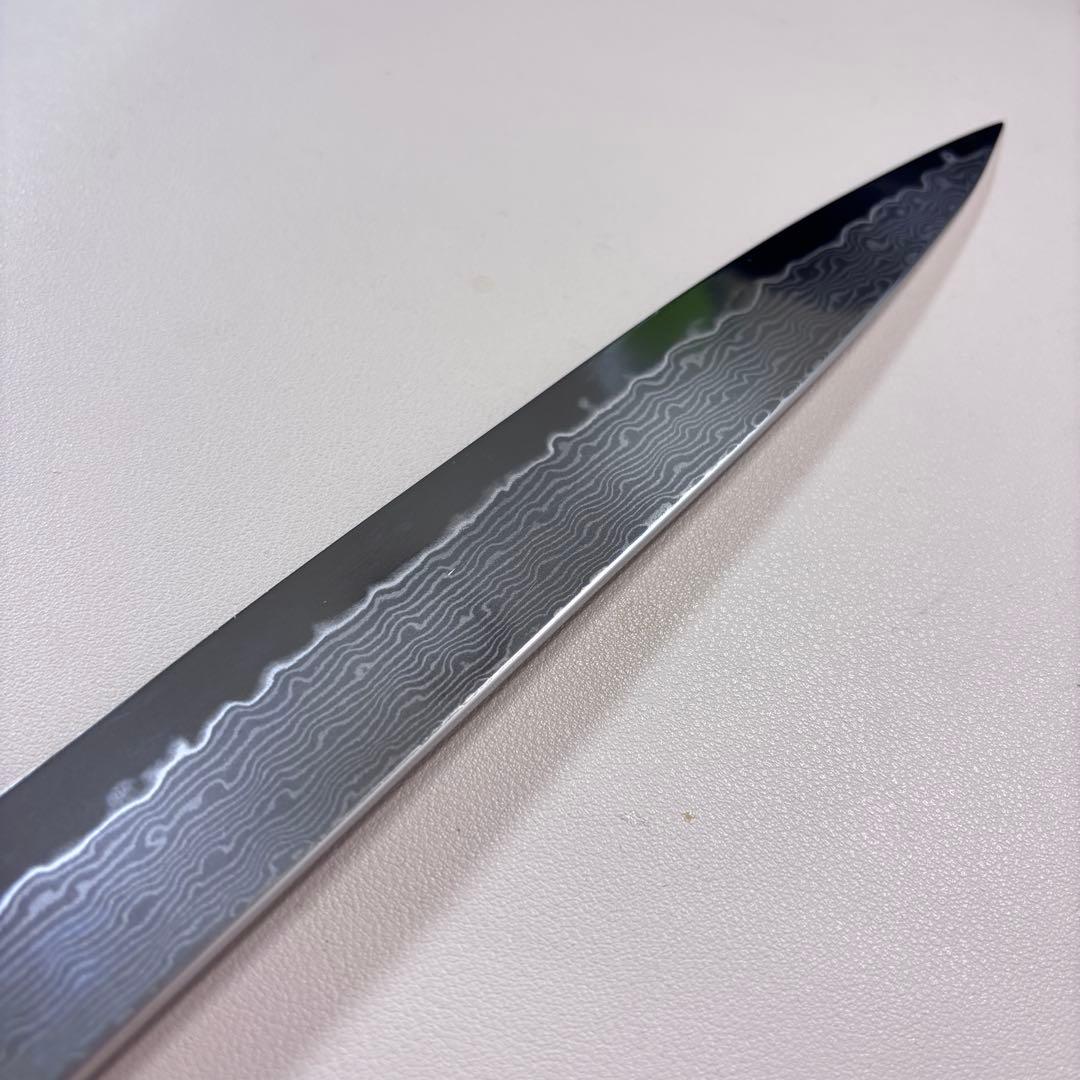240mm 柳刃包丁 墨流しダマスカス黒檀 本水牛八角柄 刺身包