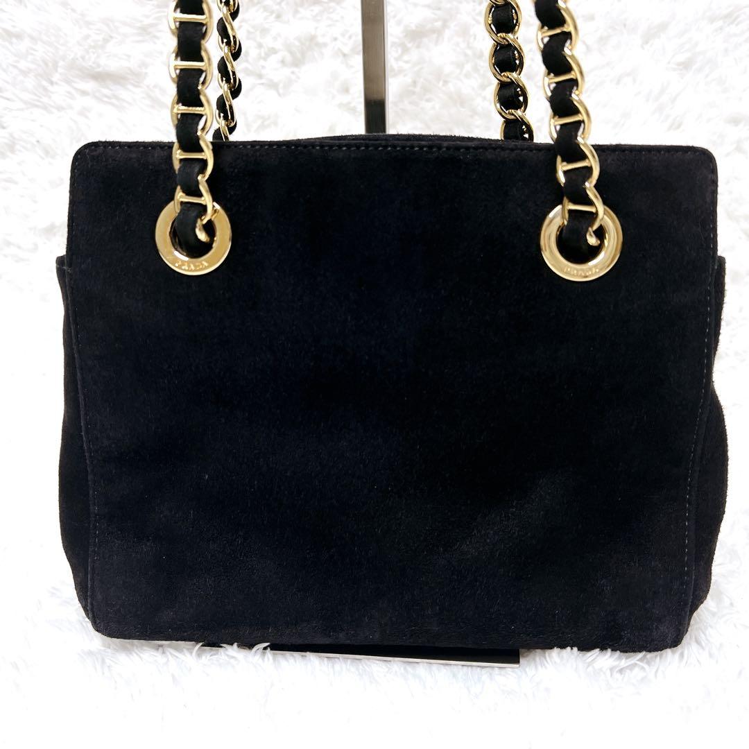 美品 PRADA プラダ ゴールドチェーン スエード ショルダーバッグ 三角