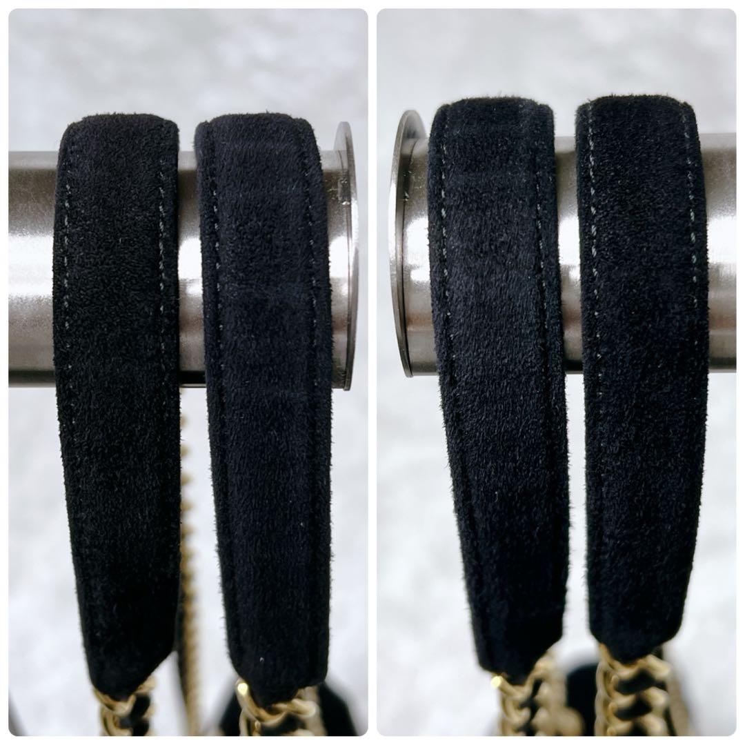 美品 PRADA プラダ ゴールドチェーン スエード ショルダーバッグ 三角