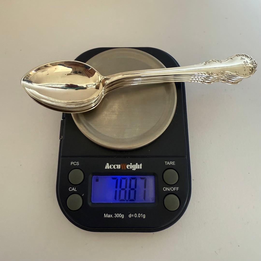 銀製スプーン6本セット　クラシックなロカイユ柄　78.8g