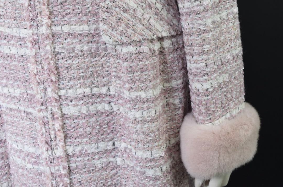 René ロングコート 36 ピンク ファー付き ツイード ツイードコート