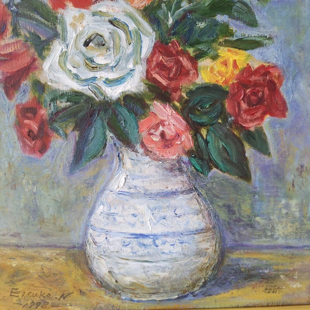 絵画 ばら《薔薇》静物画 油絵 F8 額付き - メルカリ