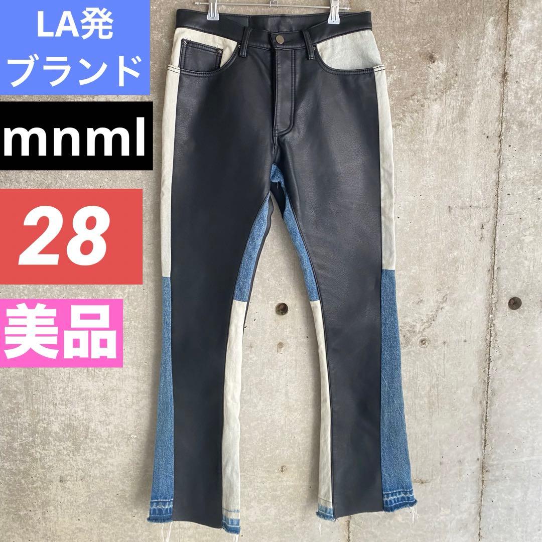 美品 mnmlミニマル 28 フェイクレザー デニム フレアパンツ - メルカリ