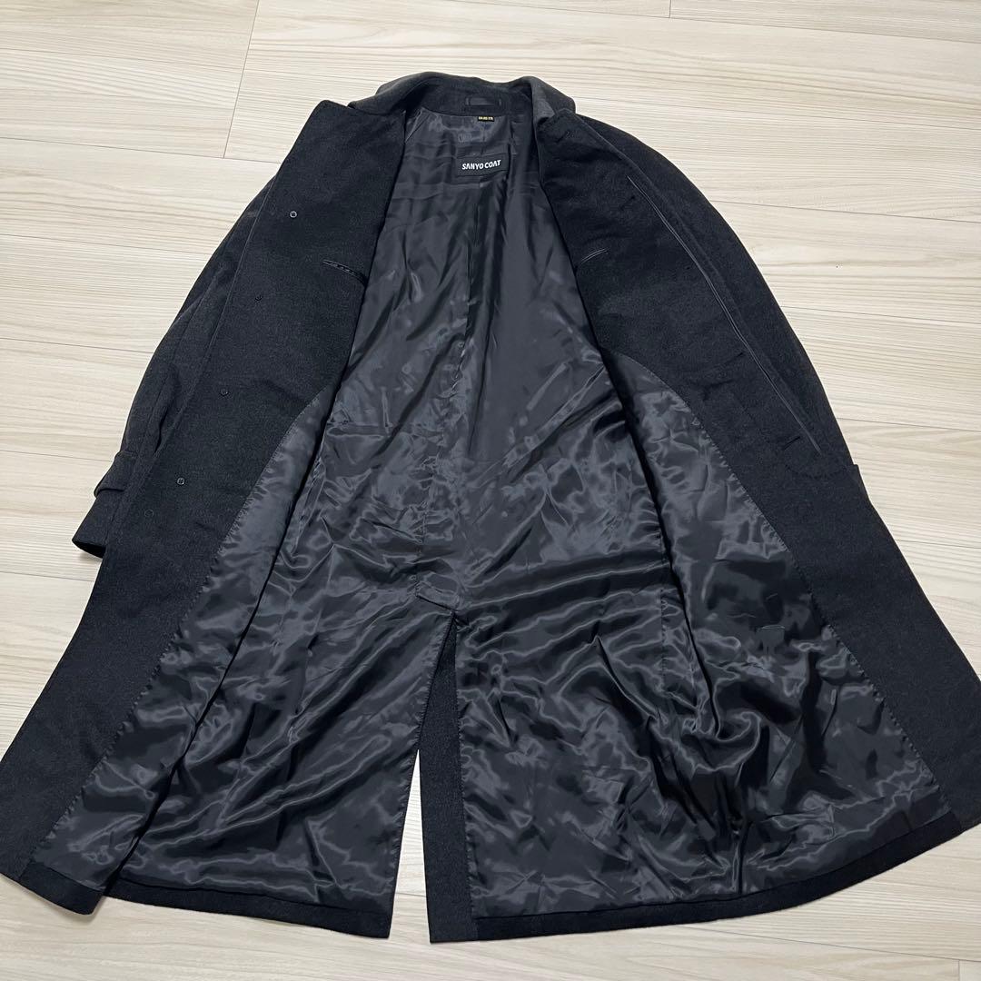 高級✨未使用級 SANYO カシミヤ100 ステンカラーコート ブラックグレー