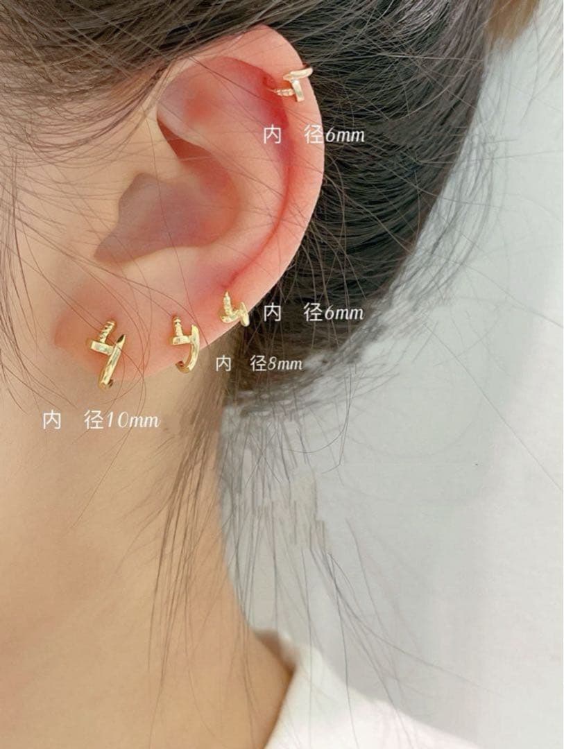 mamy様専用 片耳 K18YG 12mm釘モチーフ フープピアス(ダイヤなし