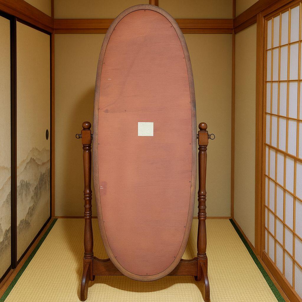 レトロ 姿見 形 木製 スタンドミラー 天然木製 OM-340