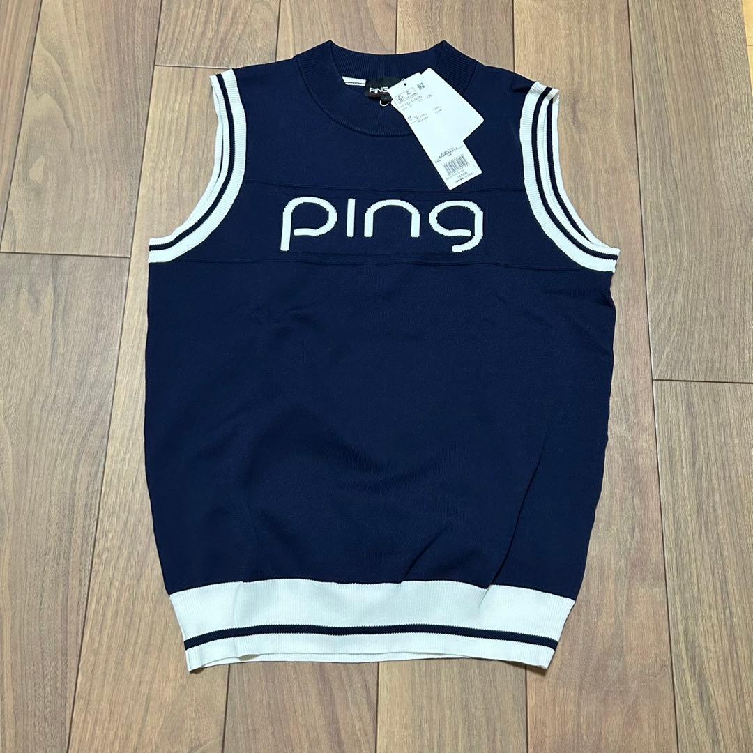 PINGニットノースリーブハイネックシャツ スカート 上下セット モック