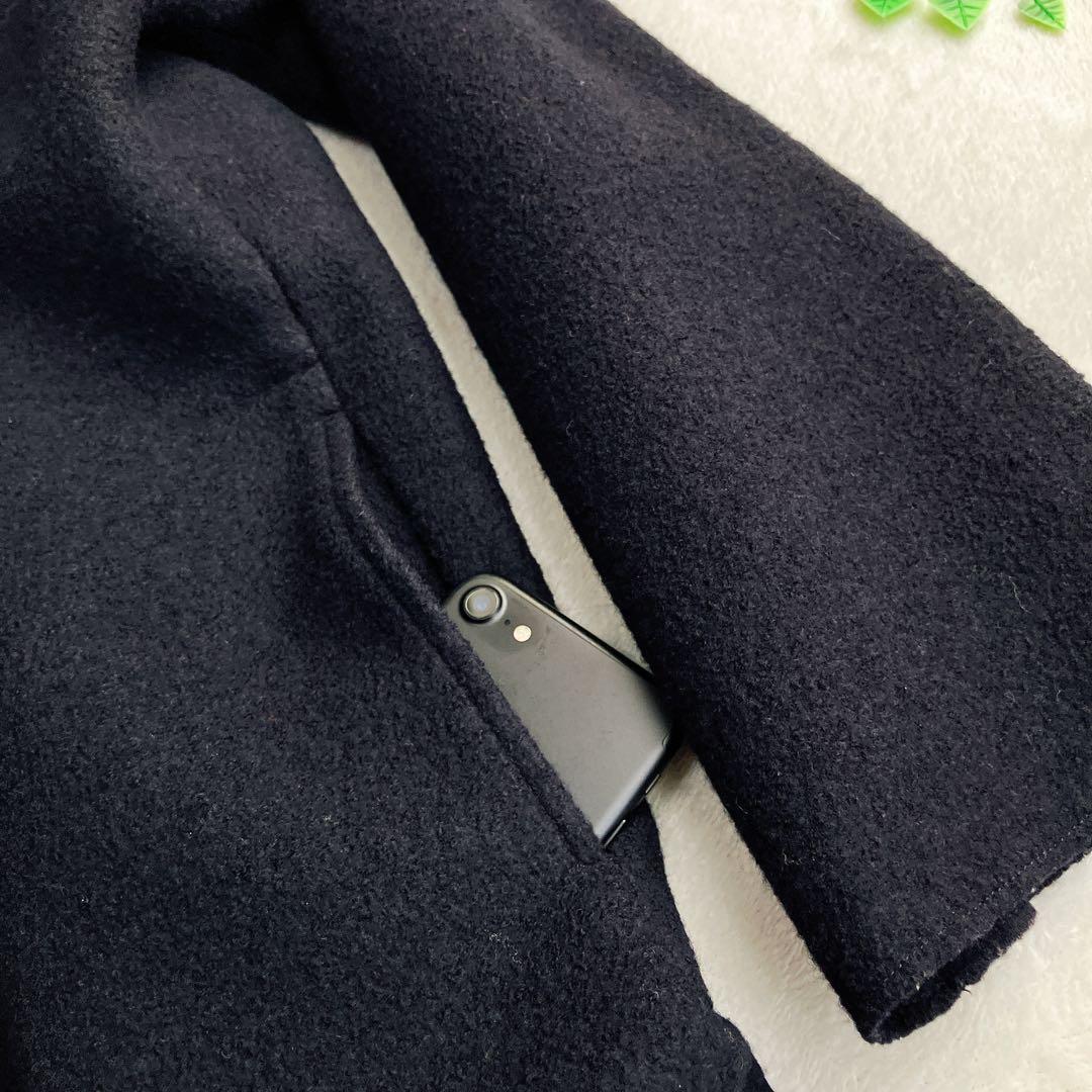 23区☆ウールリバーコート 薄手 ノーカラー ドロップショルダー ボタン