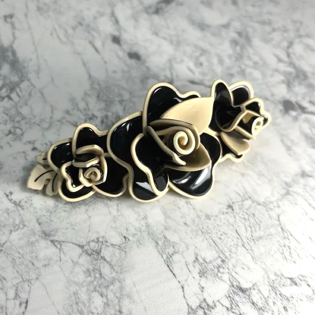 極美品♡希少ALEXANDRE DE PARIS 黒バレッタ【箱•袋付】バラの