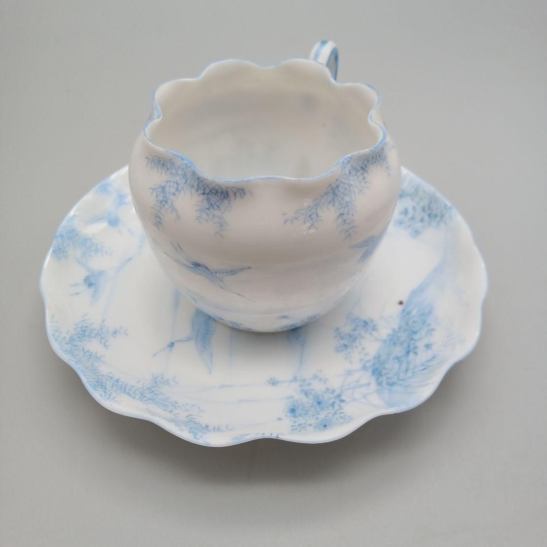 明治期 横浜焼 井村彦次郎 波型 カップ＆ソーサー エッグシェル 里帰り