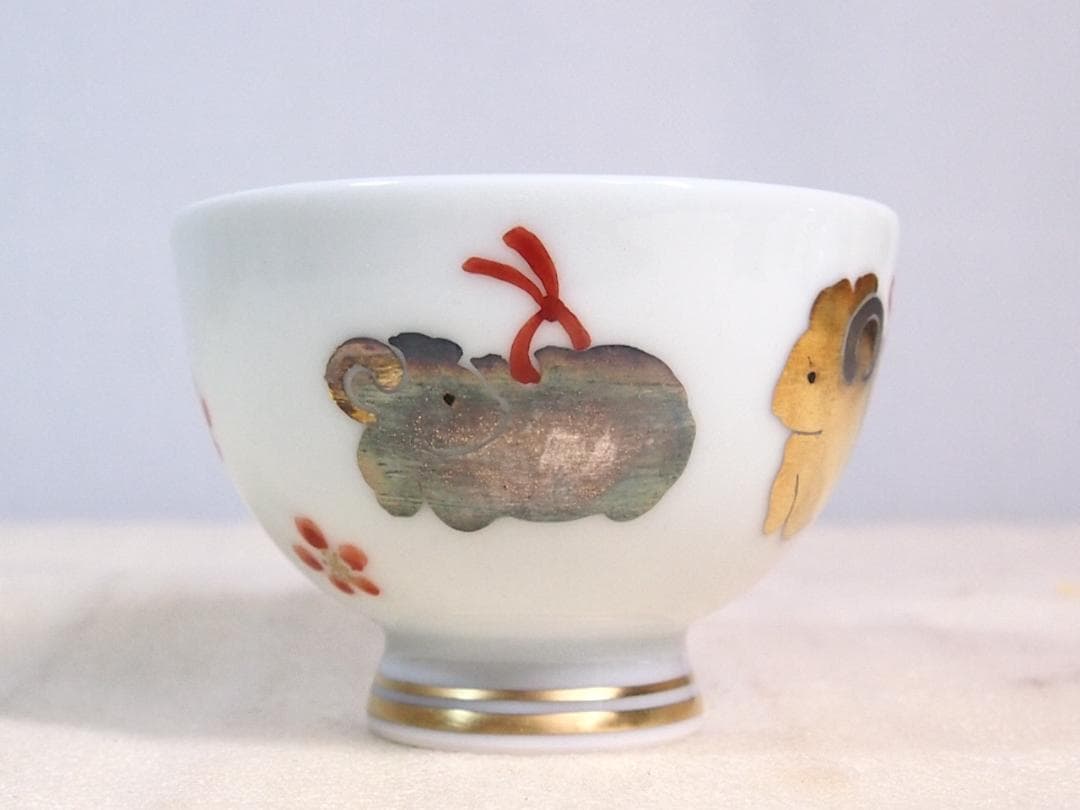 未使用】京焼/清水焼 京都 平安清鳳 金銀彩羊 茶碗6客 玉露