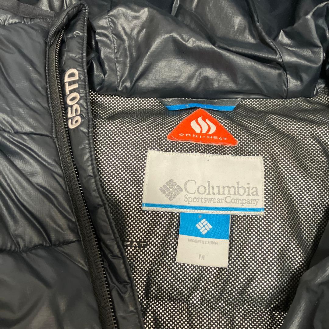 コロンビア ダウンジャケットフーディ 光沢ブラック y2k 短丈 ドロー