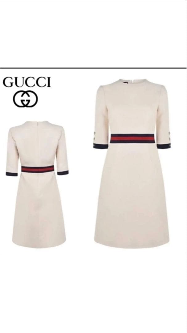 GUCCI グッチ ワンピース ウェブベルト GGボタンフレア アパレル服40 中古・古着通販】GUCCI (グッチ) GGパールボタンワンピース ブラック