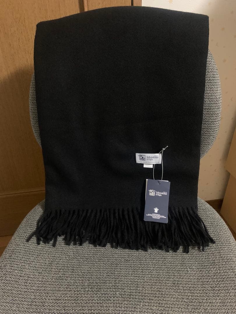 A*T様 ジョンストンズ スカーフブラック 大判ブラック カシミヤ ストール ジョンストンズ Johnstons マフラー WA000056SA0900 22 無地 カシミヤ