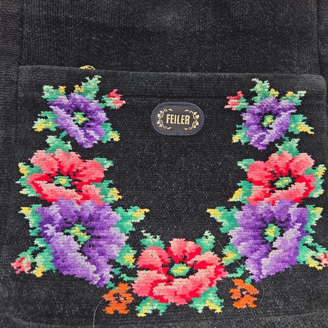 FEILER 花柄刺繍 トートバッグ 黒 - メルカリ