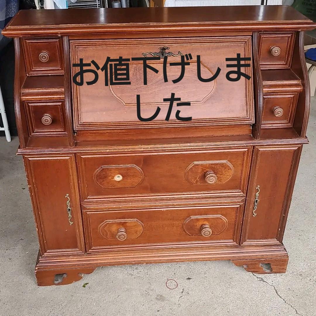 英国アンティーク木製ドロップリーフトロリーテーブル/収納式机ワゴン