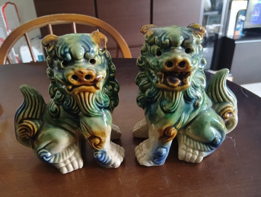 ビンテージ美品】シーサー 沖縄伝統工芸品 置物 陶器 守り神 昭和