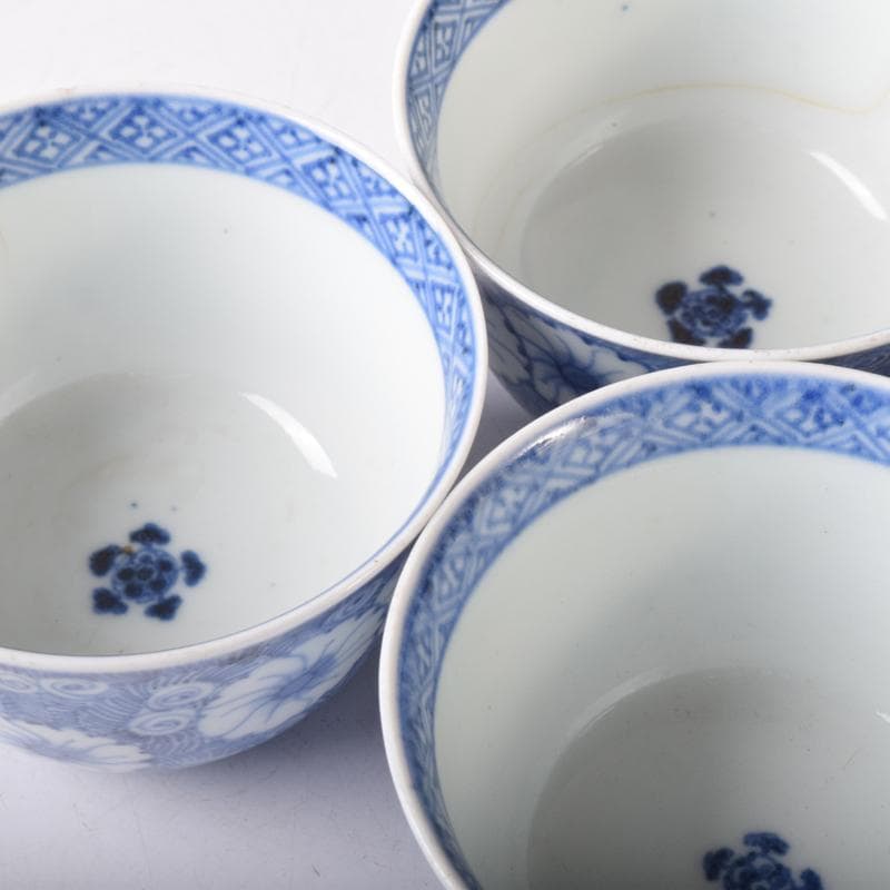 伊万里焼 古伊万里 富貴長春 染付花文 煎茶碗 四客 7685