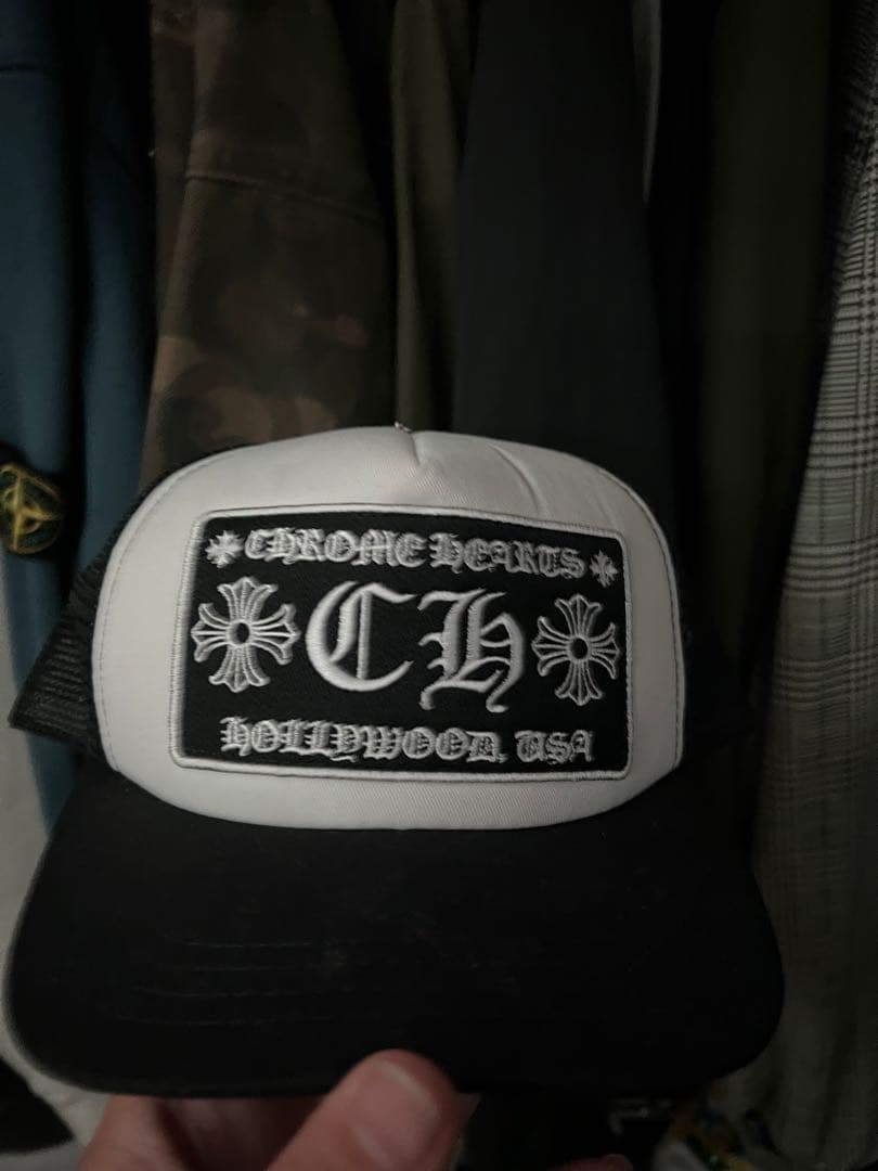 CHROME HEARTS トラッカーハット ホワイト/ブラック クロムハーツトラッカーキャップキングタコマルチカラークロスブラック