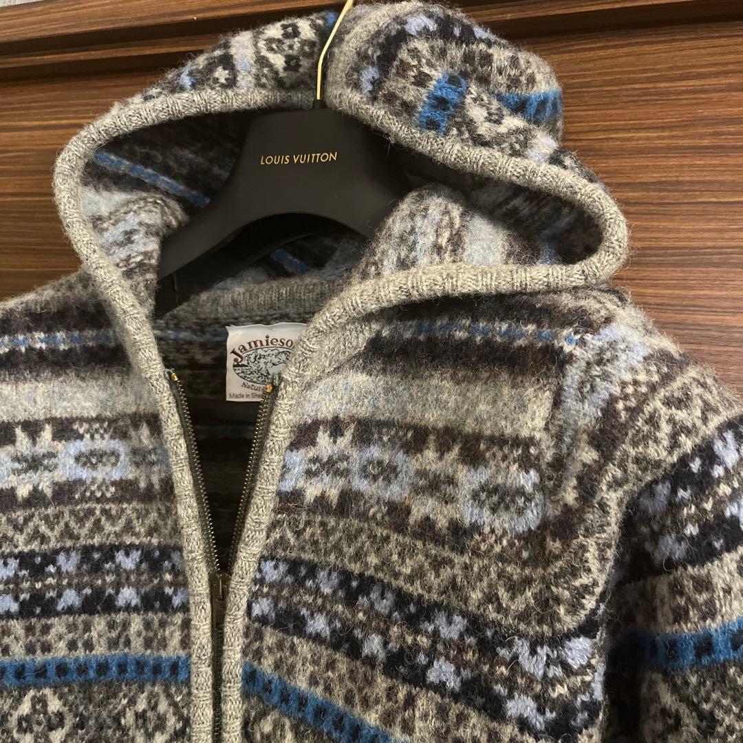 美品✨jamiesons スコットランド製 上質 ウールニットパーカー M
