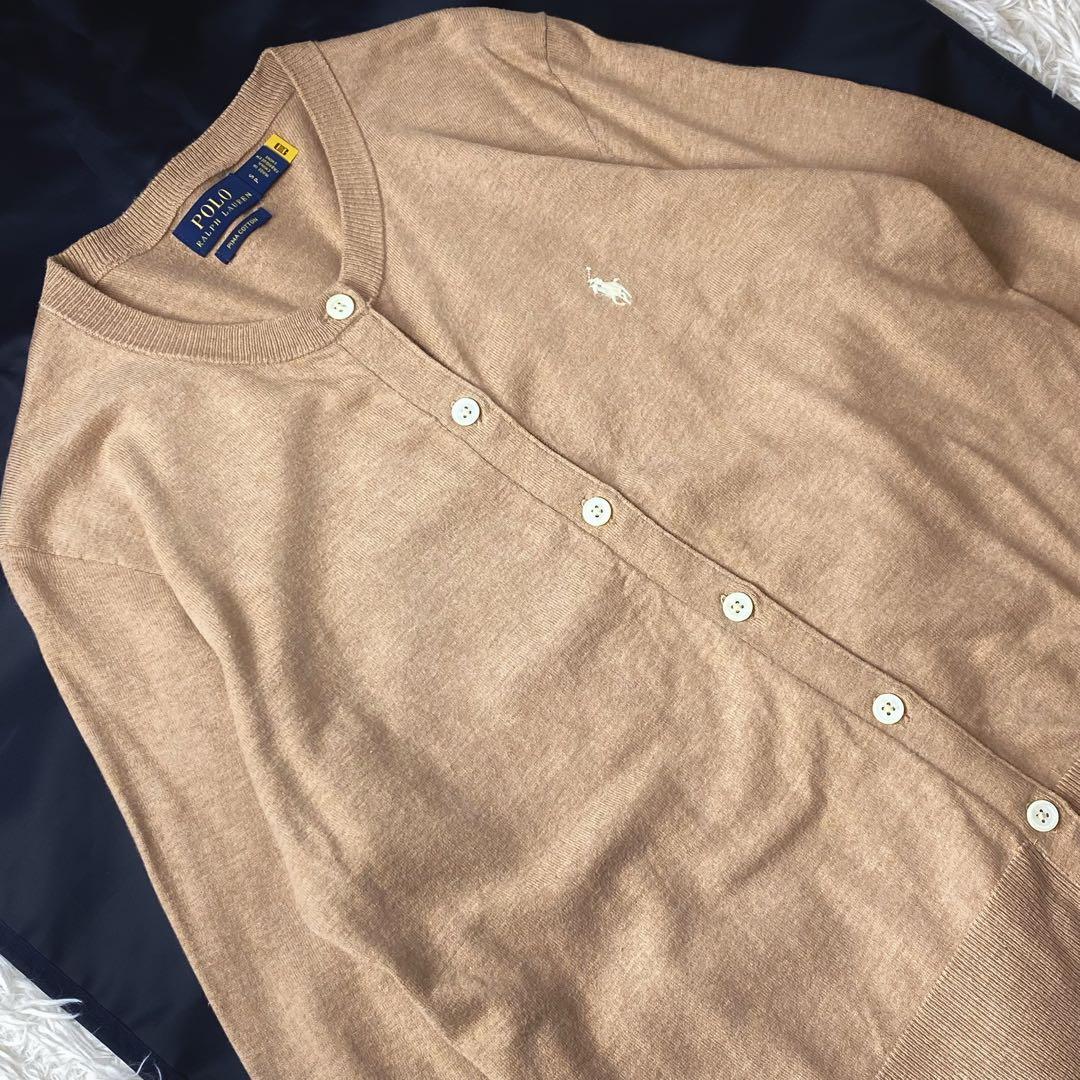 7未使用級！QRタグポロラルフローレンカーディガンベージュピマコットン