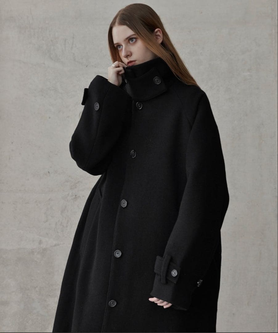 CLEL 2025 ウールブレンド テックメルトンステンカラーコート　ブラックs セール】【CLEL】Wool Blend Tech Melton Soutien Collar Coat